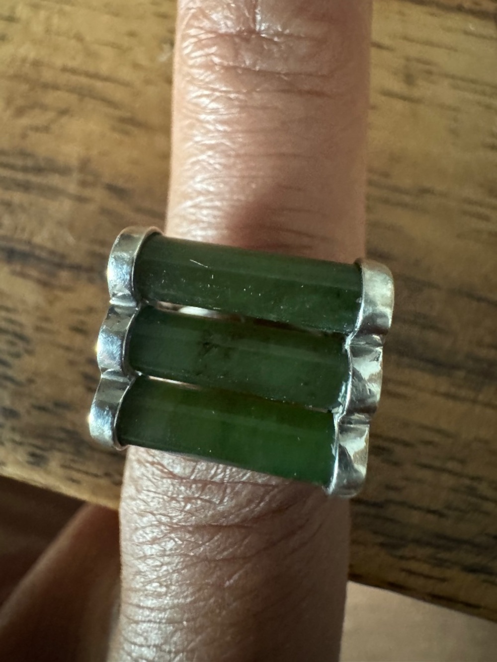 Sterling Silver and green stone ring.